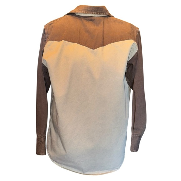 Gibson Men's Western Cowboy Denim Shirt Sz Med Brown/Tan All Cotton Pearl Snaps - Picture 3 of 8